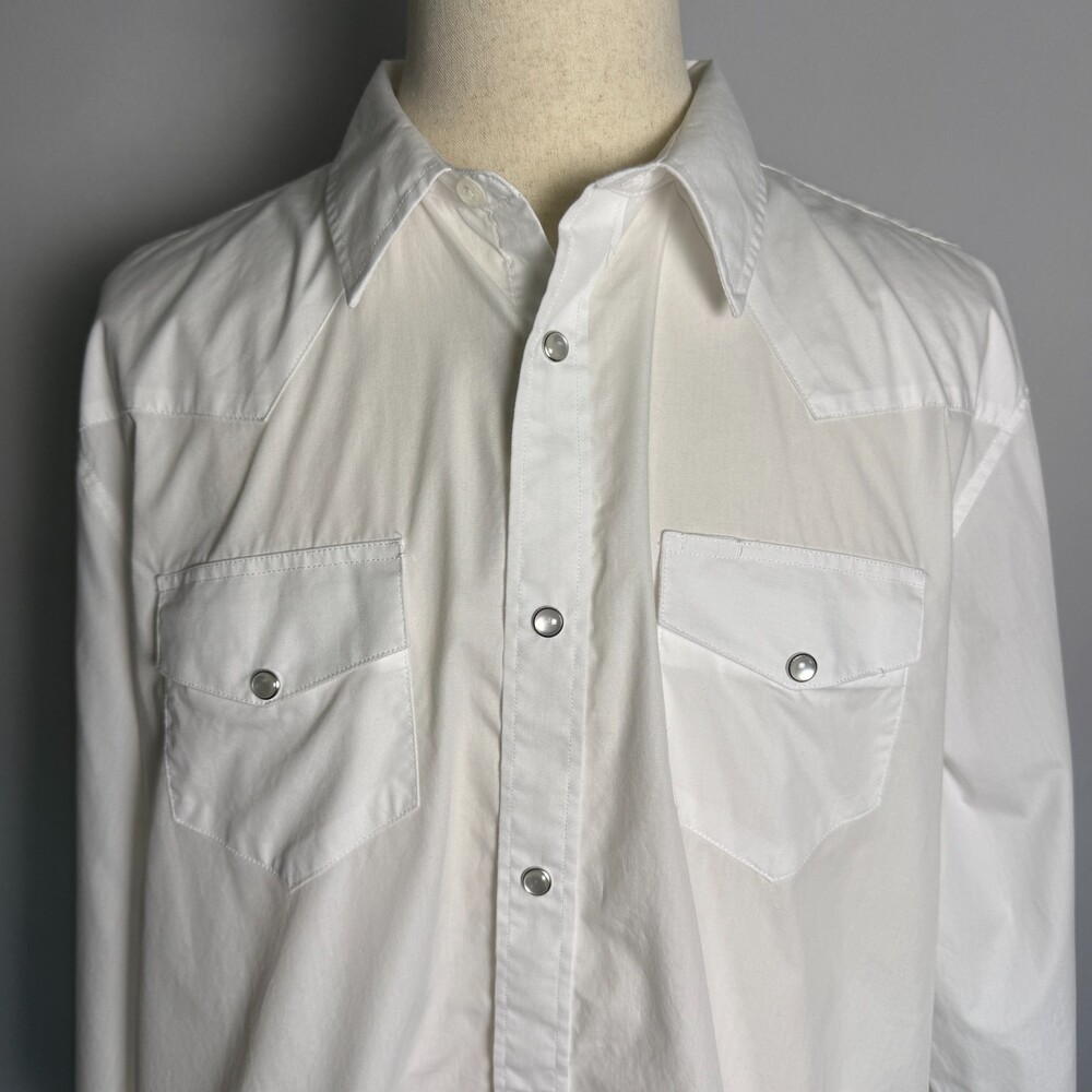 Gibson Men's XXL Western Shirt Solid White Pearl Snap Buttons Chest Pockets - Picture 3 of 15